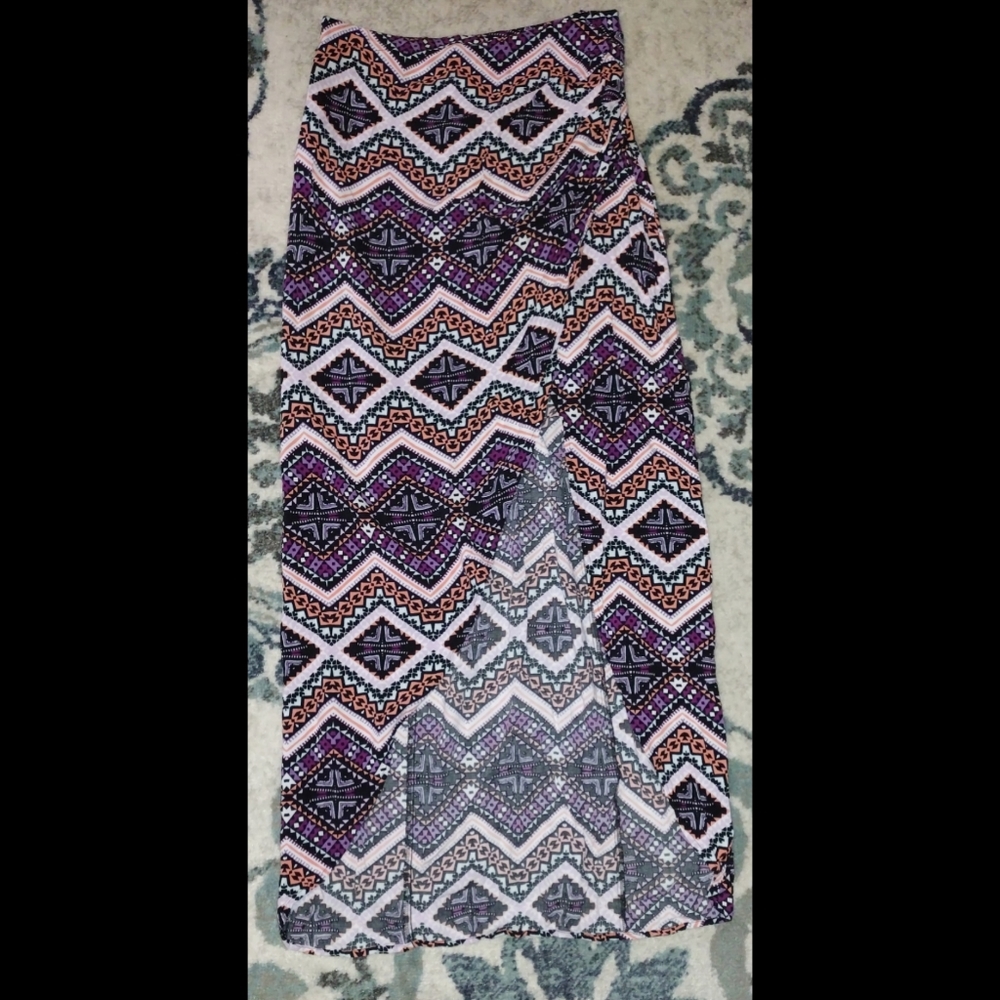 Express Front Slit Midi Skirt Womens Small Beach Asymmetrical Aztec Boho